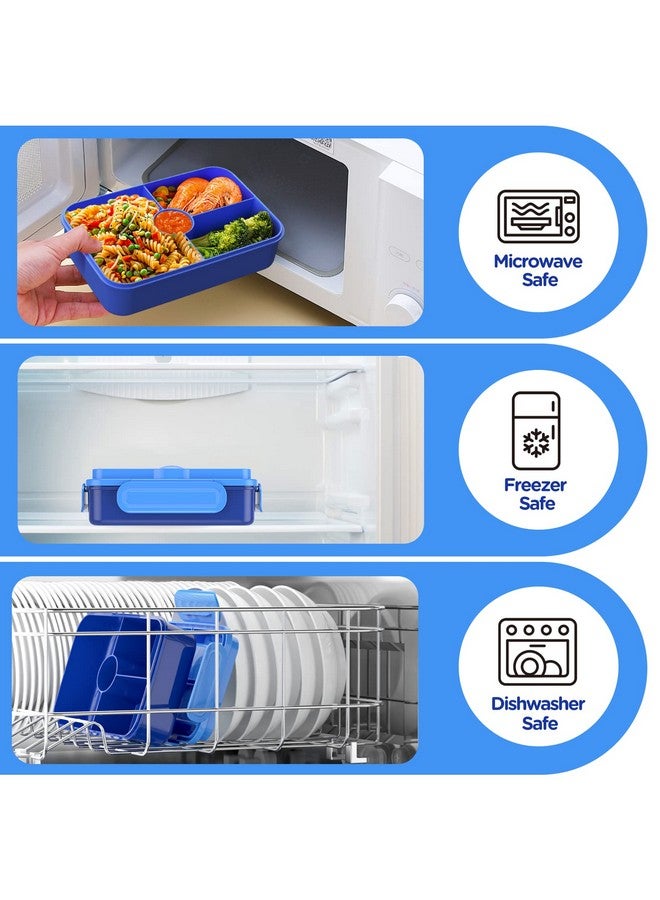 Jelife Bento Lunch Box for Kids - Leakproof Large Bento-Style with 4 Compartments Portions Lunchbox with Tableware Back to School, Reusable On-the-Go Meal and Snack Packing, Blue - Image 4