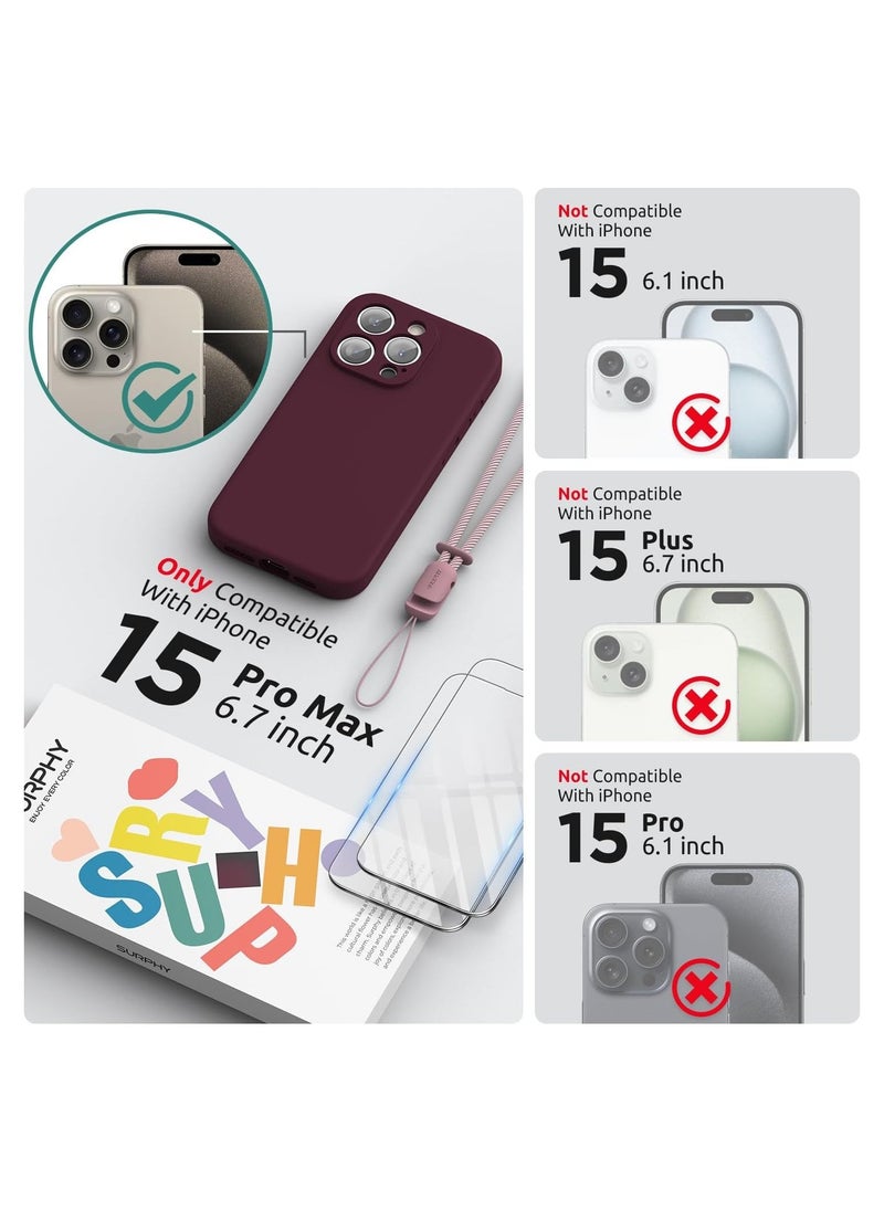 Raxoom Design for iPhone 15 Pro Max Case, Liquid Silicone [2 x Screen Protectors & 1 x Lanyard] Protection for Each Lens Shockproof Cover for iPhone 15 Pro Max 6.7 inch 2023, Plum - Image 2