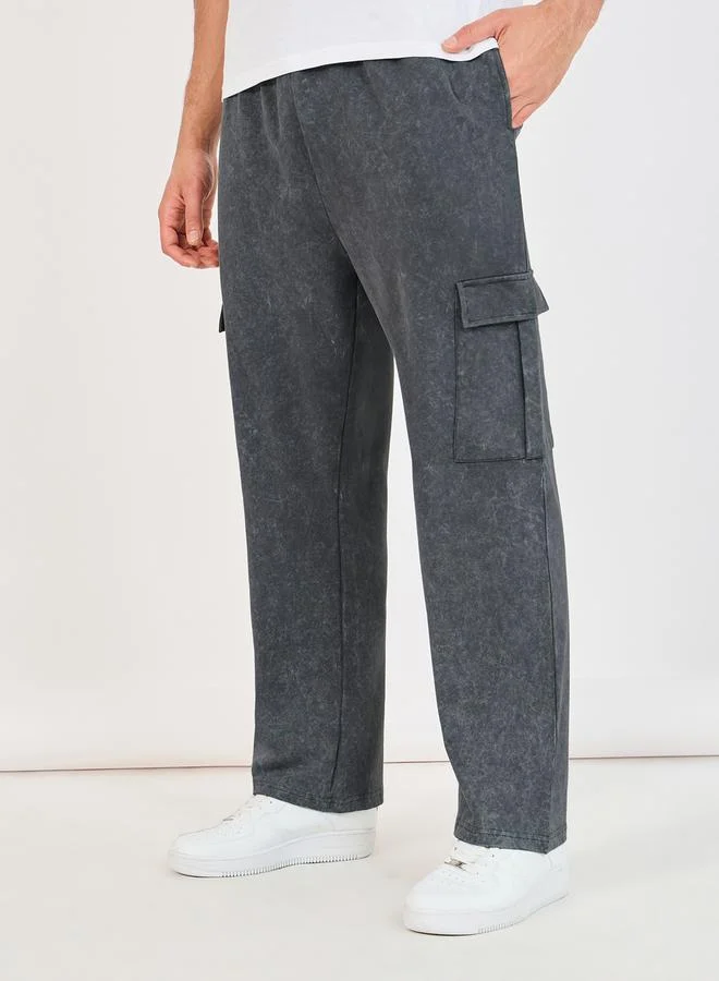 Styli Acid Wash Cargo Pocket Oversized Open Hem Joggers