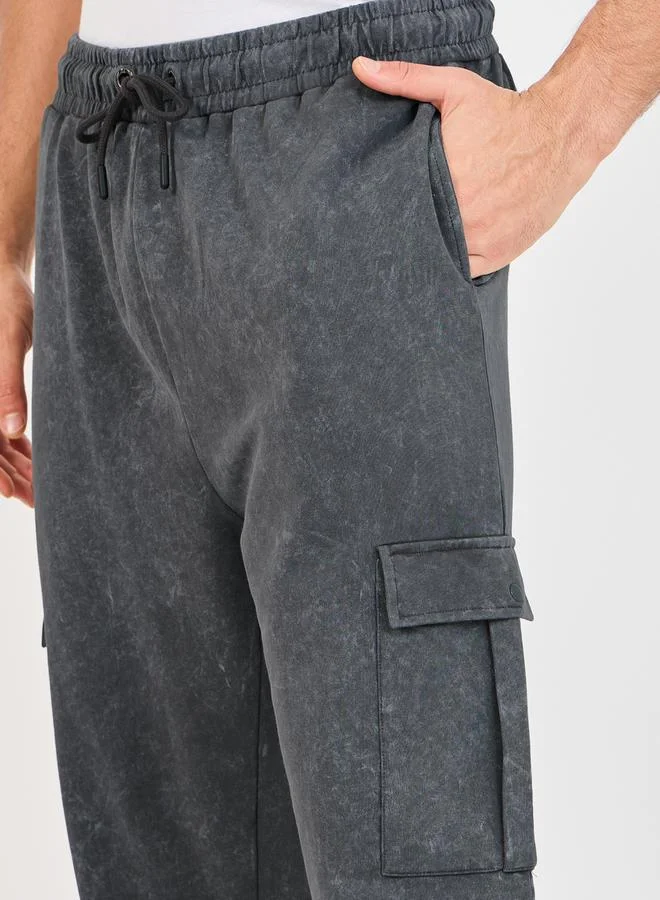 Styli Acid Wash Cargo Pocket Oversized Open Hem Joggers