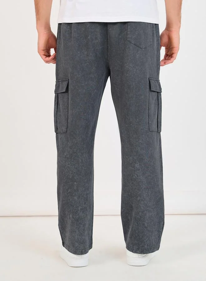Styli Acid Wash Cargo Pocket Oversized Open Hem Joggers