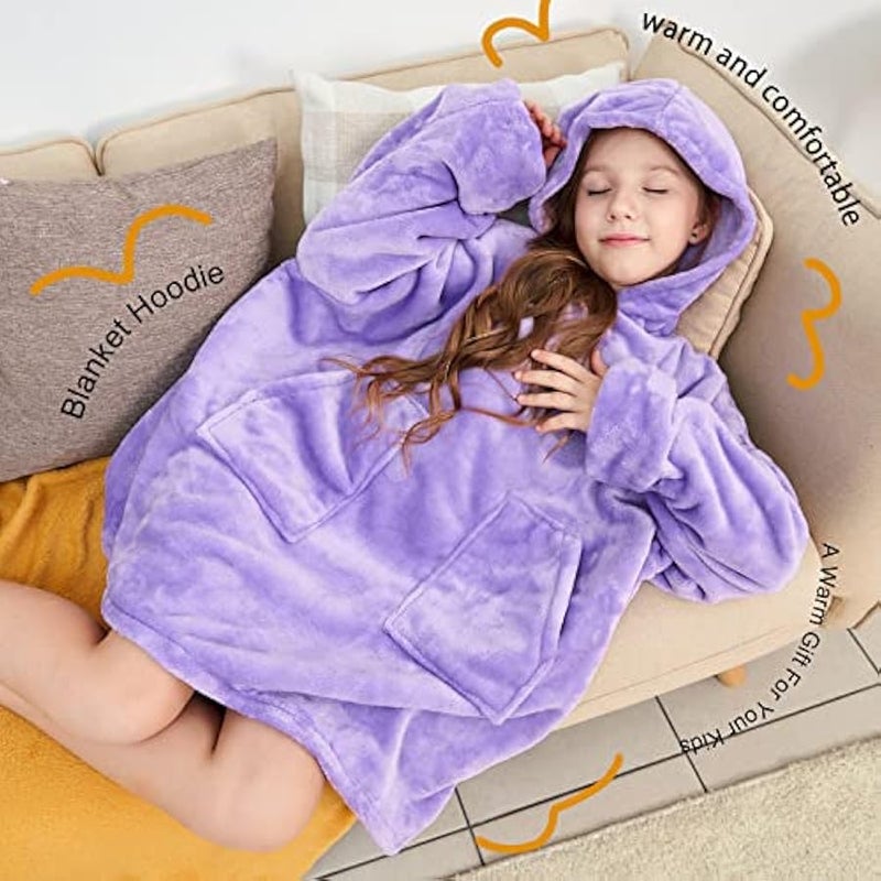 Arabest Wearable Blanket Hoodie for Kids Super Soft Warm Oversized Hooded Blanket Sweatshirt Hoodie Blanket for Boys Girls (Light Purple) - Image 5