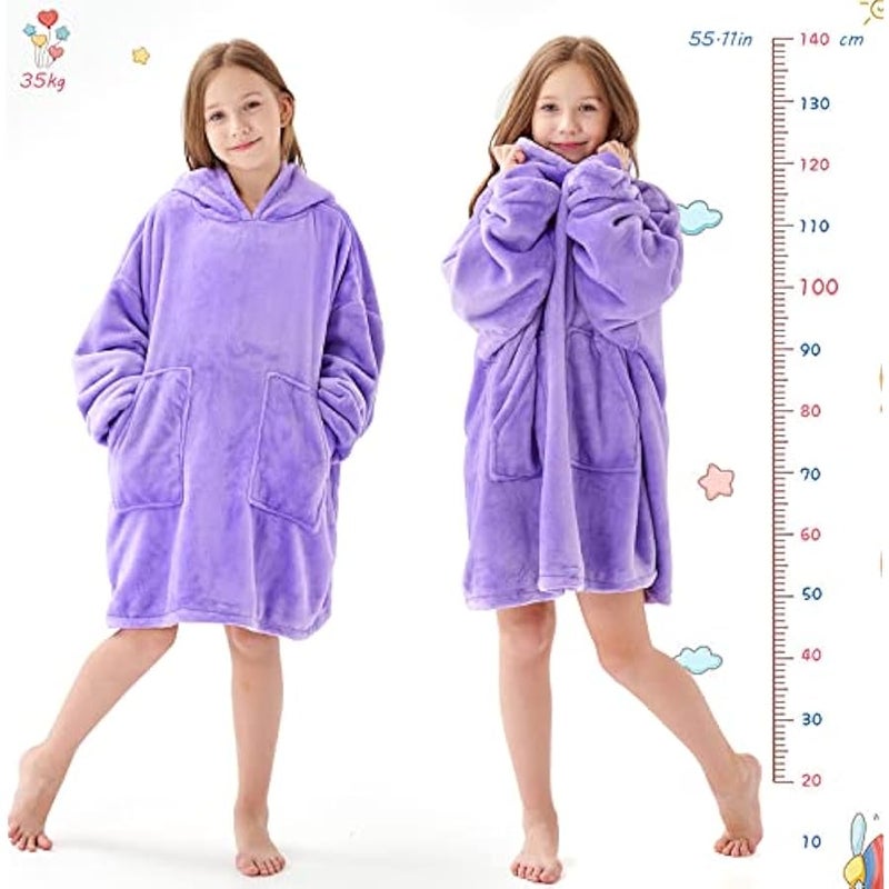 Arabest Wearable Blanket Hoodie for Kids Super Soft Warm Oversized Hooded Blanket Sweatshirt Hoodie Blanket for Boys Girls (Light Purple) - Image 2