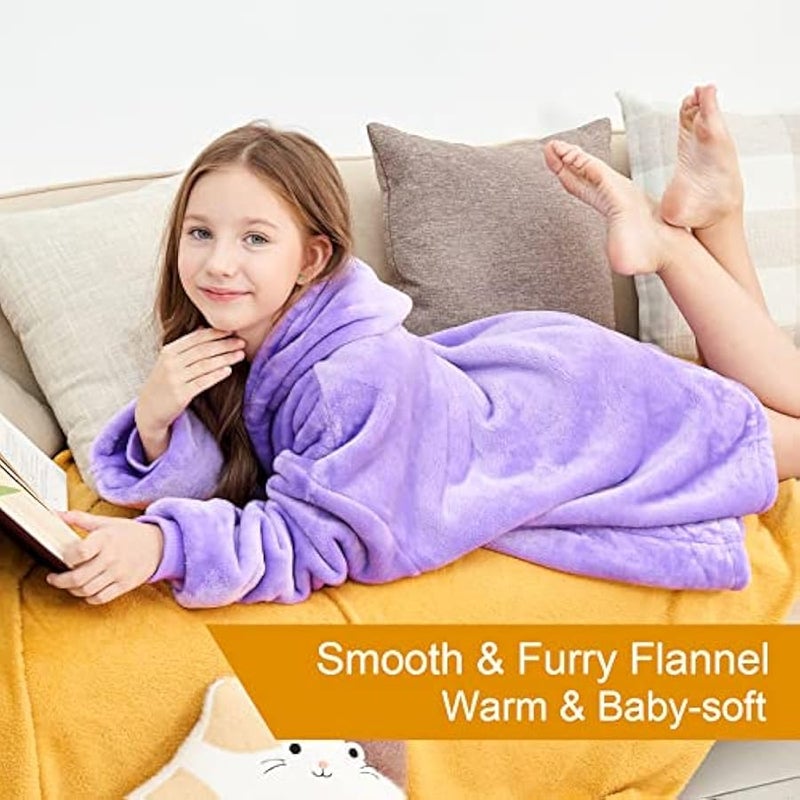 Arabest Wearable Blanket Hoodie for Kids Super Soft Warm Oversized Hooded Blanket Sweatshirt Hoodie Blanket for Boys Girls (Light Purple) - Image 4