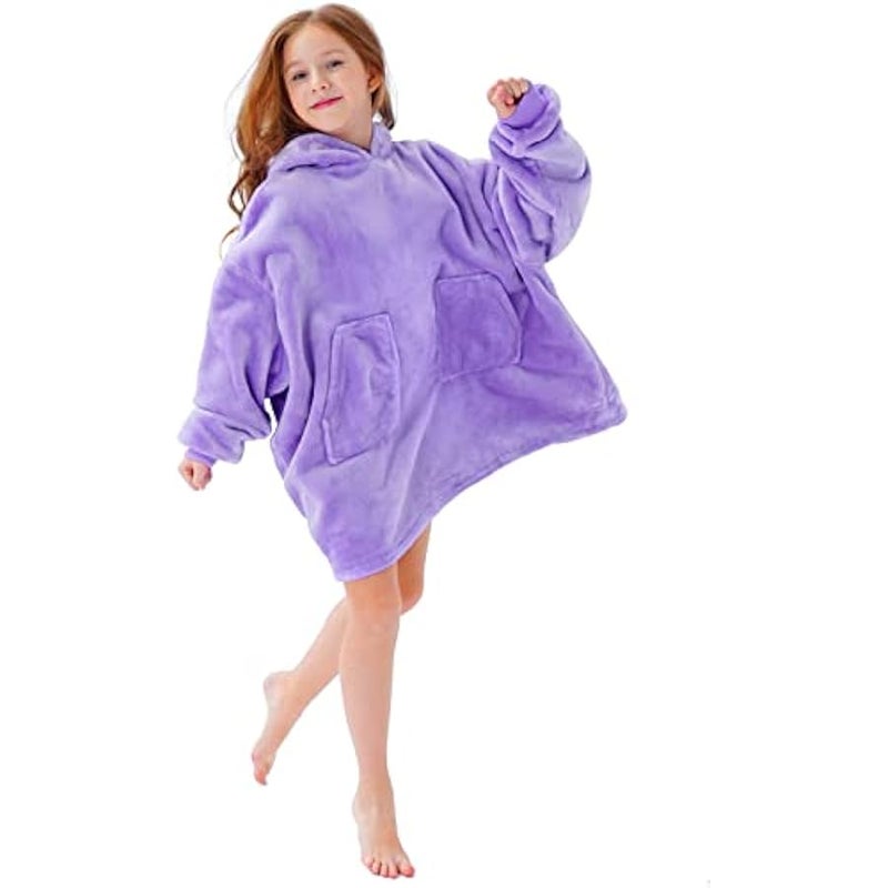 Arabest Wearable Blanket Hoodie for Kids Super Soft Warm Oversized Hooded Blanket Sweatshirt Hoodie Blanket for Boys Girls (Light Purple) - Image 1