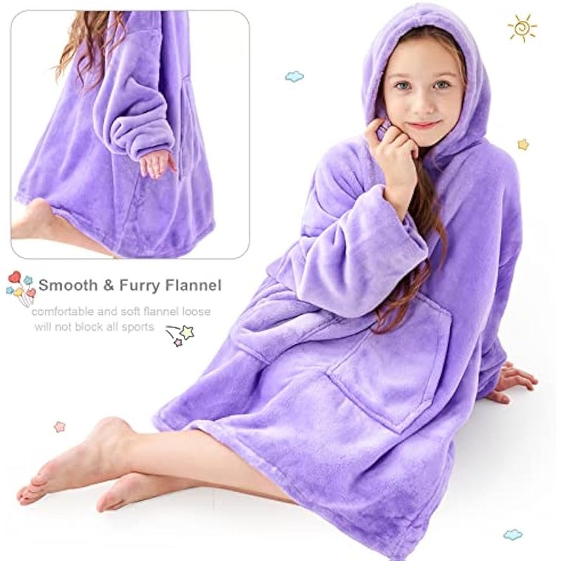 Arabest Wearable Blanket Hoodie for Kids Super Soft Warm Oversized Hooded Blanket Sweatshirt Hoodie Blanket for Boys Girls (Light Purple) - Image 3