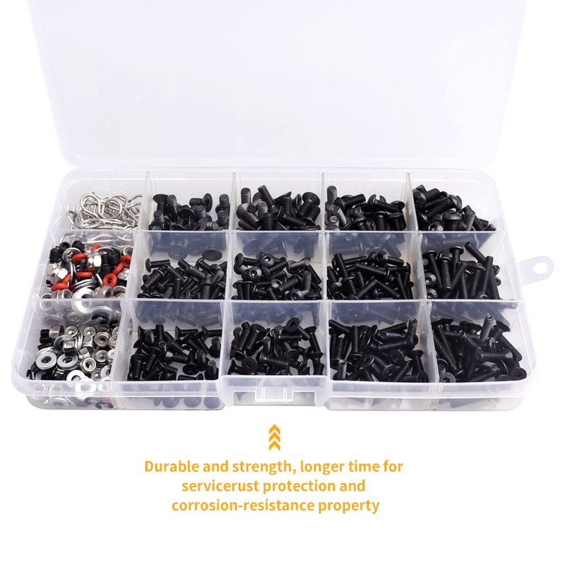 Hobbyfire 524pcs RC SCREW KIT RC مجموعة أدوات إصلاح مجموعة M3 M4 مسامير سداسية القشرة الجوز مقاطع جسم الجهاز مع صينية المسمار وأدوات وجع السداسي السداسية 17/8 1/10 1/12 مقياس RC CARS CARS TRUCTS CARAWLER - Image 5