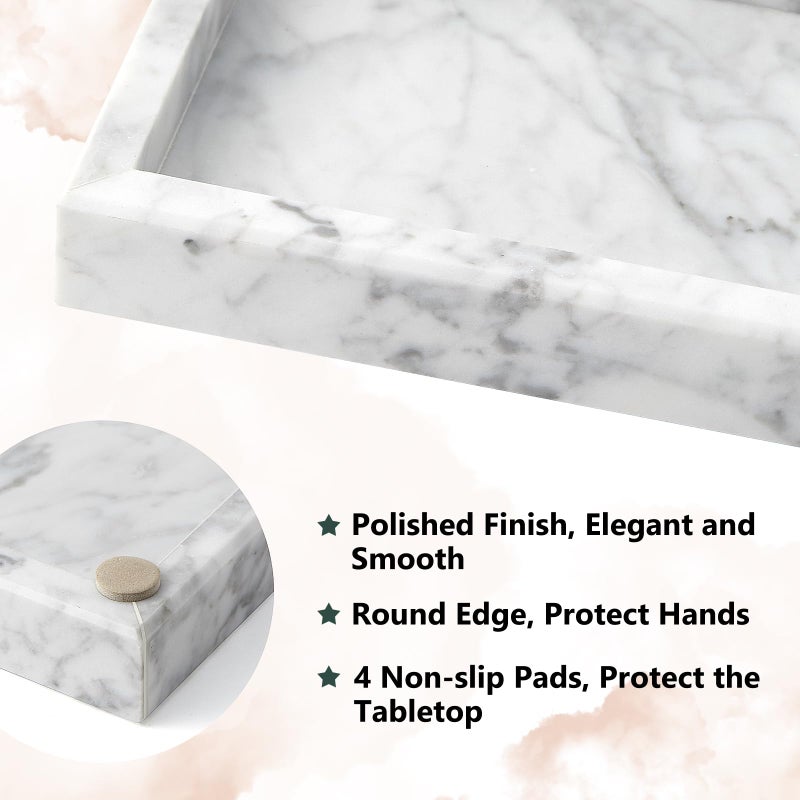 Zilukar Real Natural Small Marble Tray for Bathroom, Vanity, Kitchen and Desktop, Rectangle Genuine Marble Stone Tray for Jewelry, Cosmetics, Candles, Lotion, Perfume and Home Decor (White, 12" x 5" x 1.2") - Image 3