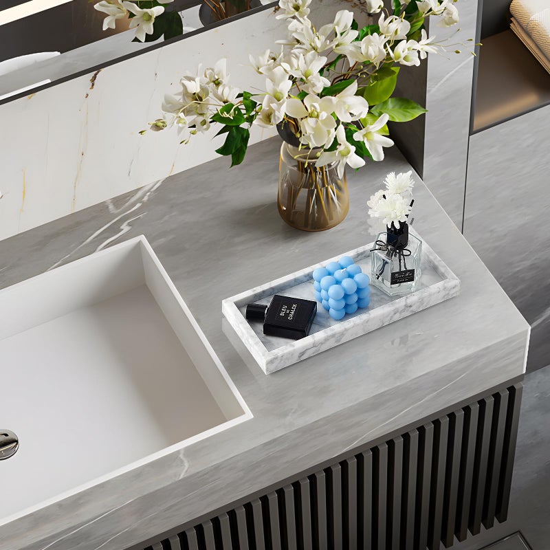Zilukar Real Natural Small Marble Tray for Bathroom, Vanity, Kitchen and Desktop, Rectangle Genuine Marble Stone Tray for Jewelry, Cosmetics, Candles, Lotion, Perfume and Home Decor (White, 12" x 5" x 1.2") - Image 5