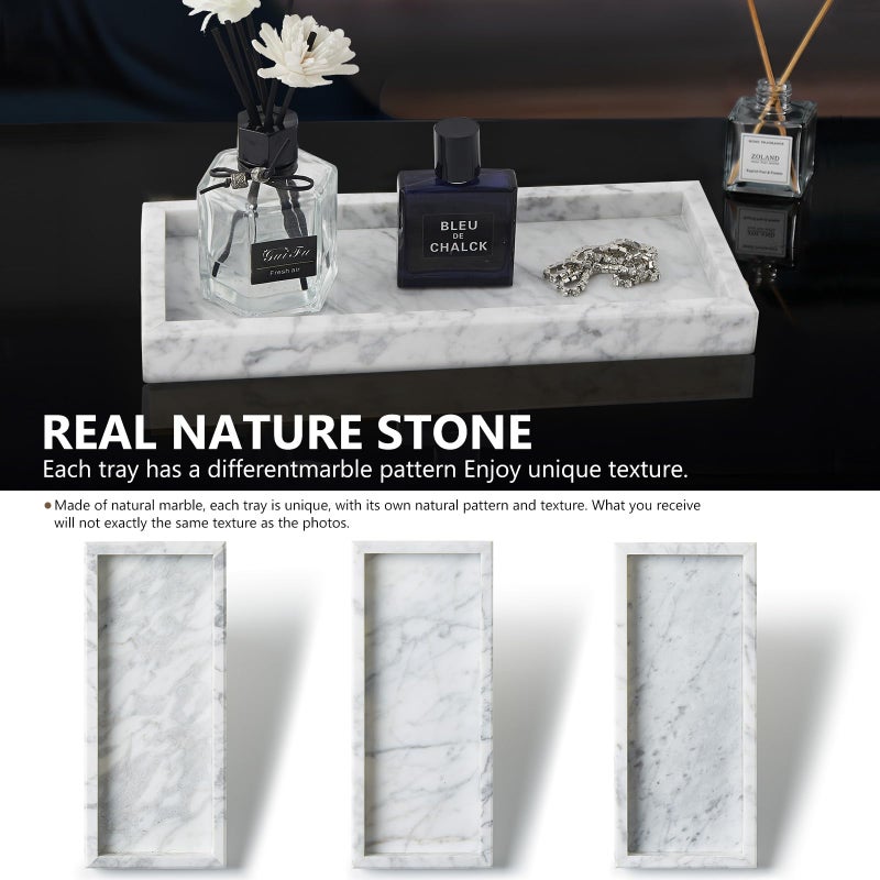 Zilukar Real Natural Small Marble Tray for Bathroom, Vanity, Kitchen and Desktop, Rectangle Genuine Marble Stone Tray for Jewelry, Cosmetics, Candles, Lotion, Perfume and Home Decor (White, 12" x 5" x 1.2") - Image 4