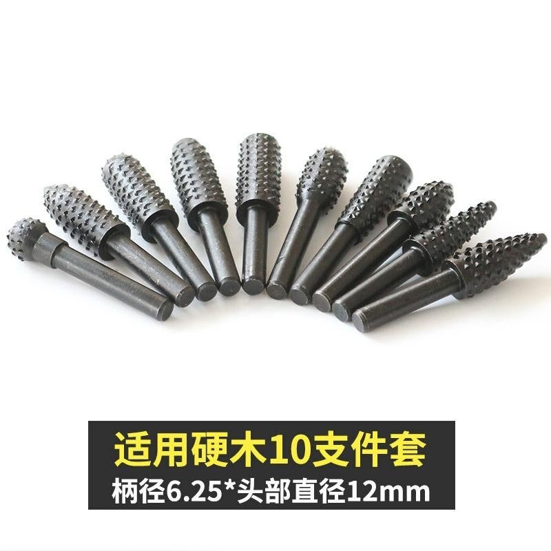 10-Piece Wood Carving Rotary Rasp Set, Woodworking Files & Grinding Heads, Assorted Shapes