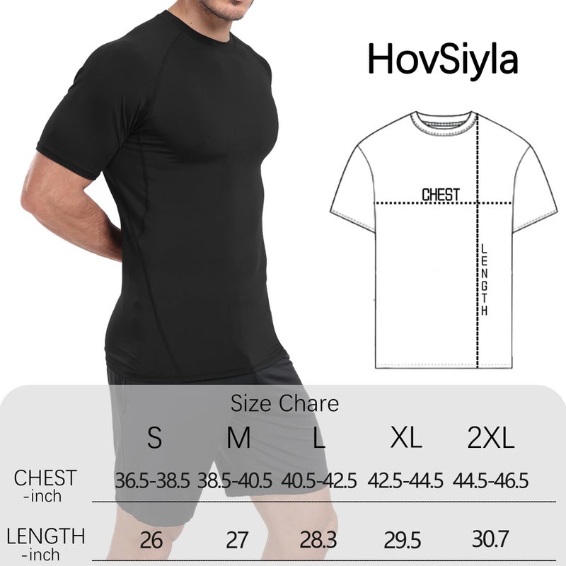 HovSiyla 5 Pack Men's Compression Shirts Cool Dry Short Sleeve Baselayer Athletic Workout T Shirts Black-S - Image 2