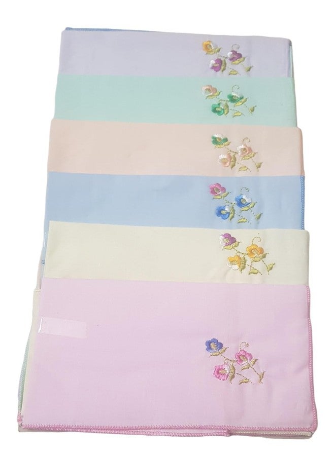 ANVIK Women/Lady Cotton Embroidery Floral Handkerchief .Hanky for Kids Girls for School Size 33cm by 33 cm (Multicolour) Pack of 6 (Multicolour) - Image 5