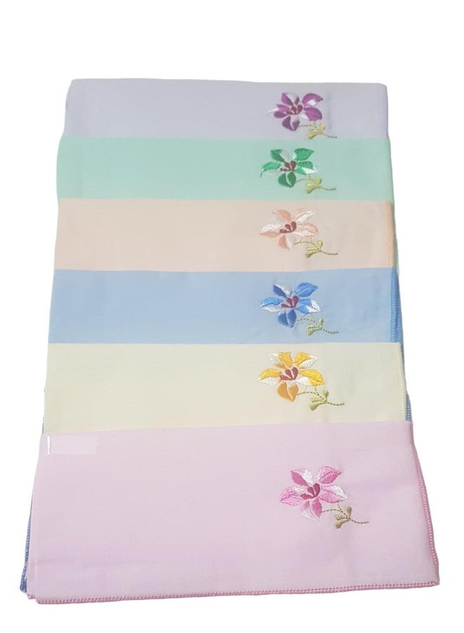 ANVIK Women/Lady Cotton Embroidery Floral Handkerchief .Hanky for Kids Girls for School Size 33cm by 33 cm (Multicolour) Pack of 6 (Multicolour) - Image 4