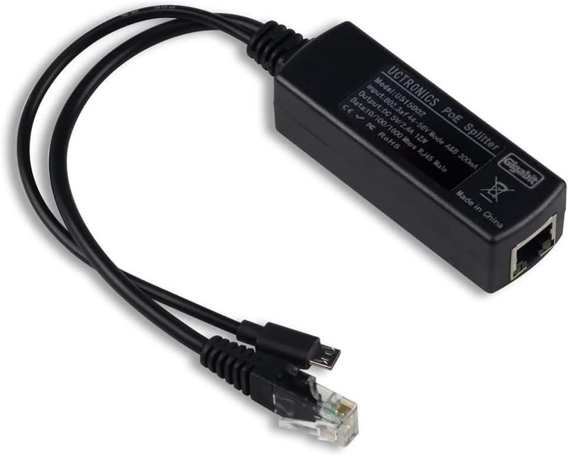 UCTRONICS PoE Splitter Gigabit 5V - Micro USB Power and Ethernet to Raspberry Pi 3B+, Work with Echo Dot, Most Micro USB Security Camera and Tablet - IEEE 802.3af Compliant - Image 1
