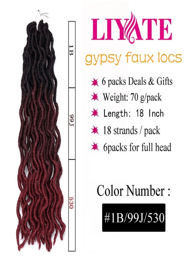 Liyate 18 Inch Goddess Faux locs Crochet Hair 6 Packs/Lot Soft Gypsy Locs Wavy Crochet Braids Dreadlocks 3Tone Curly Wavy Twist Braiding Hair Extensions African Roots Braid(1B/99J/530#) - Image 2