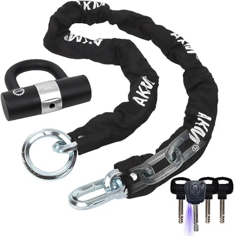 AKM Motorcycle Chain Lock 150cm/5ft Heavy Duty Bike Chain Lock Anti-Theft Cutproof 12mm Thick Security Bicycle Chain Lock with 4Keys 16mm U Lock Disc Lock for Moped,Motorcycle,Gate - Image 1
