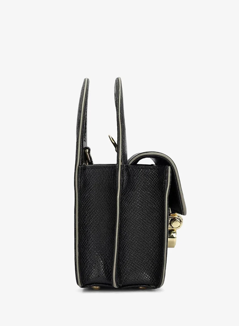 Da Milano black Da Milano Monogram Patterned Leather Crossbody Handbag - Black (LSB-02551)  | Best Price UAE