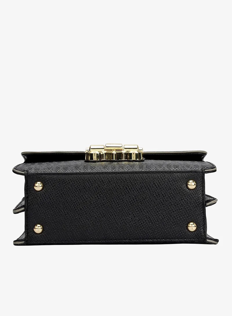 Da Milano black Da Milano Monogram Patterned Leather Crossbody Handbag - Black (LSB-02551)  | Best Price UAE