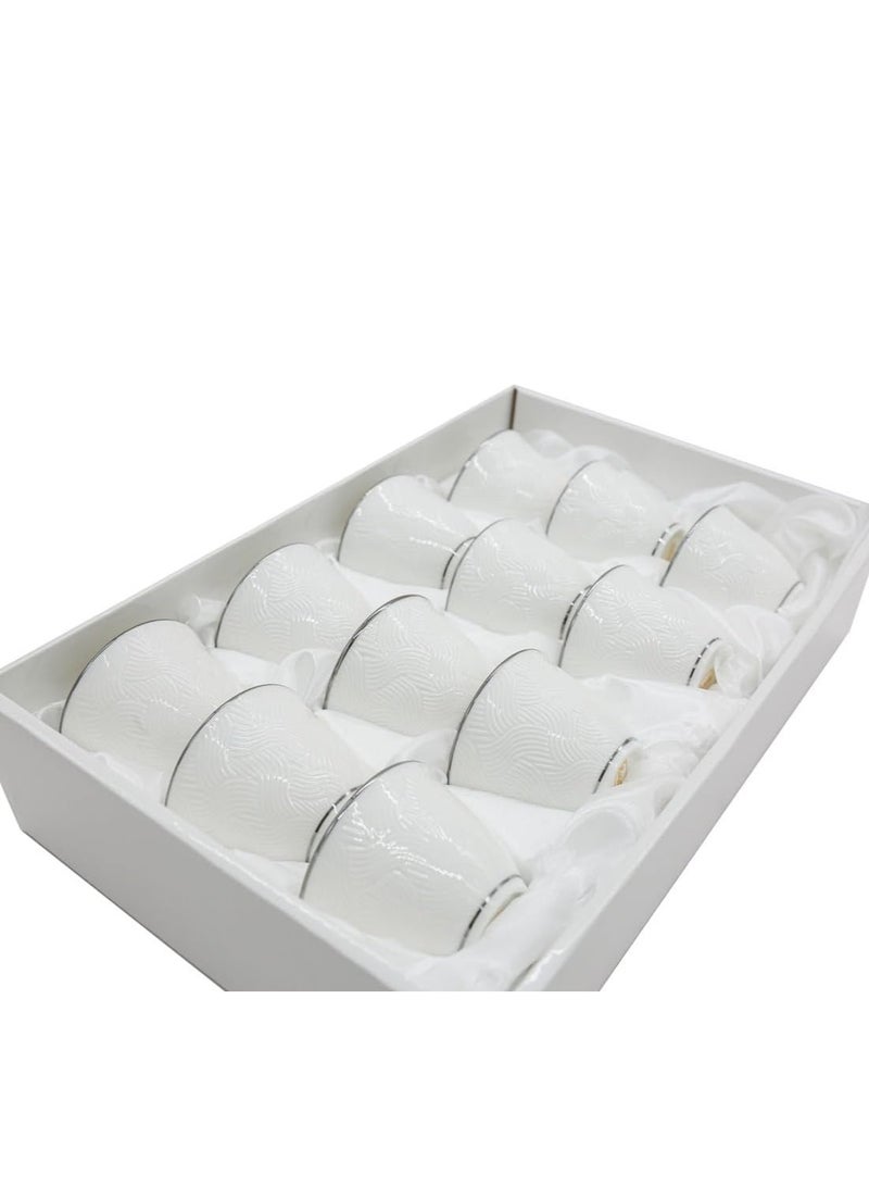 AKDC Ceramic 12Pcs Cawa Cup Set White&Silver - Image 1