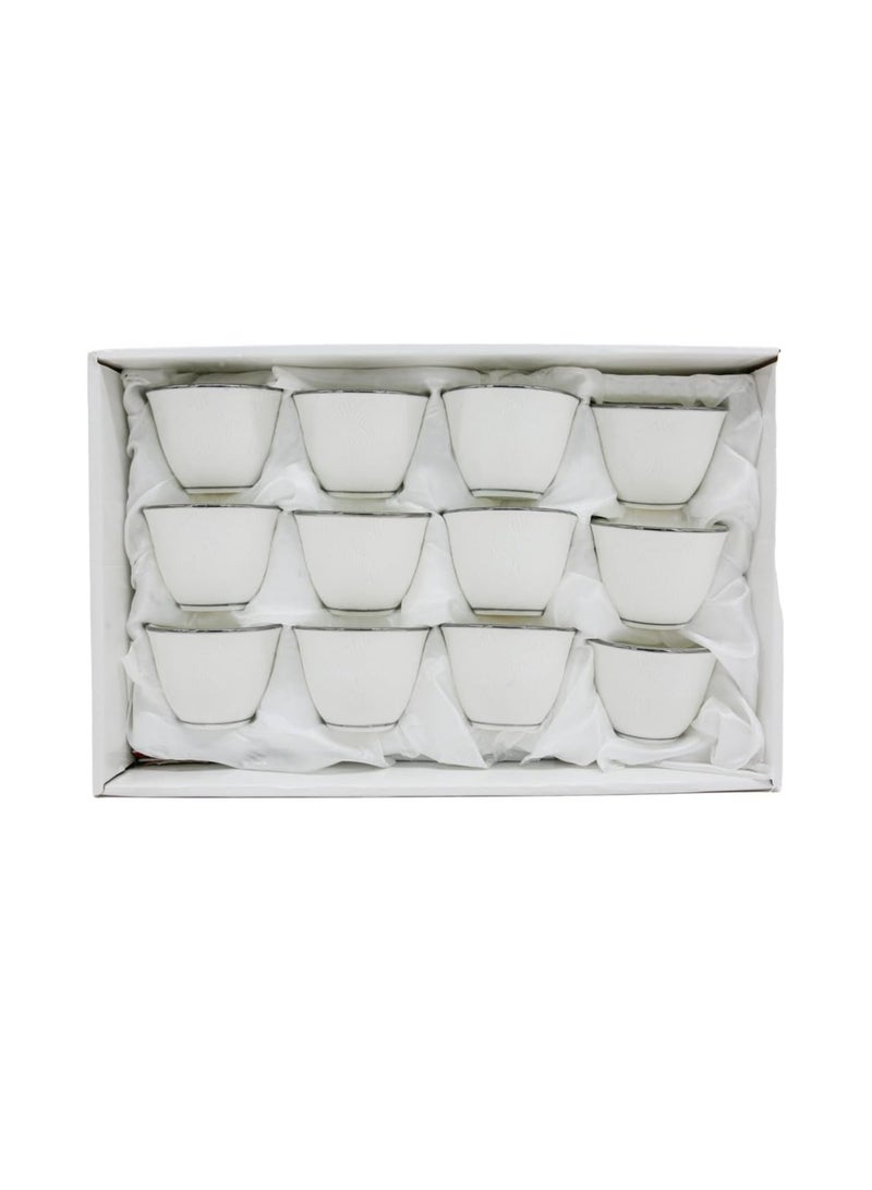 AKDC Ceramic 12Pcs Cawa Cup Set White&Silver - Image 3