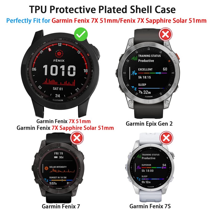 Suoman 4-Pack for Garmin Fenix 7X 51mm Case, [Scratch Resistant] 9H Tempered Glass Screen Protector+ All-Round Tup Protective Cover Bumper -Black ï»¿ - Image 2