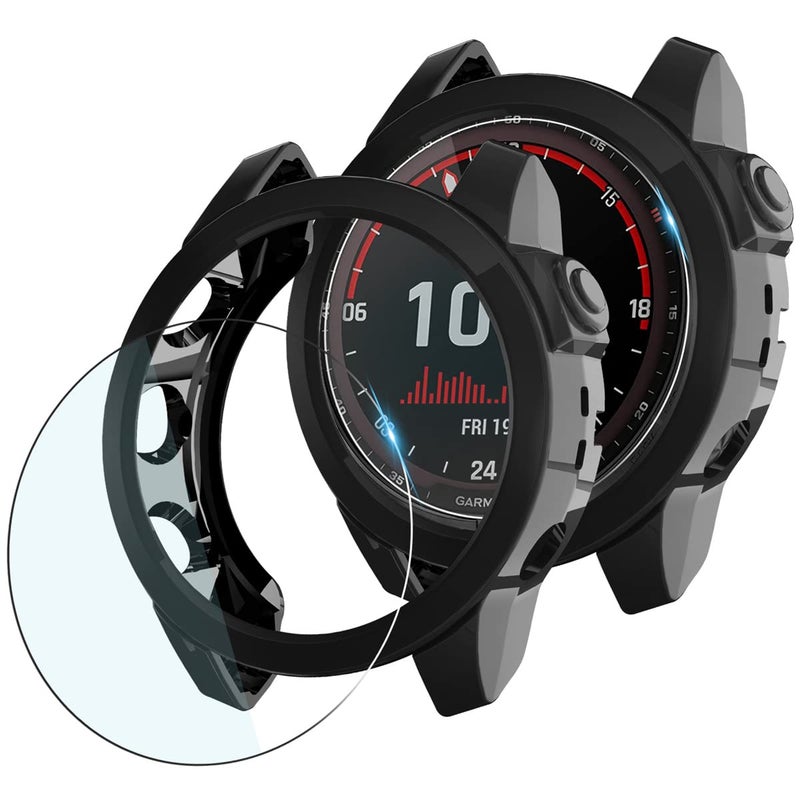 Suoman 4-Pack for Garmin Fenix 7X 51mm Case, [Scratch Resistant] 9H Tempered Glass Screen Protector+ All-Round Tup Protective Cover Bumper -Black ï»¿ - Image 1