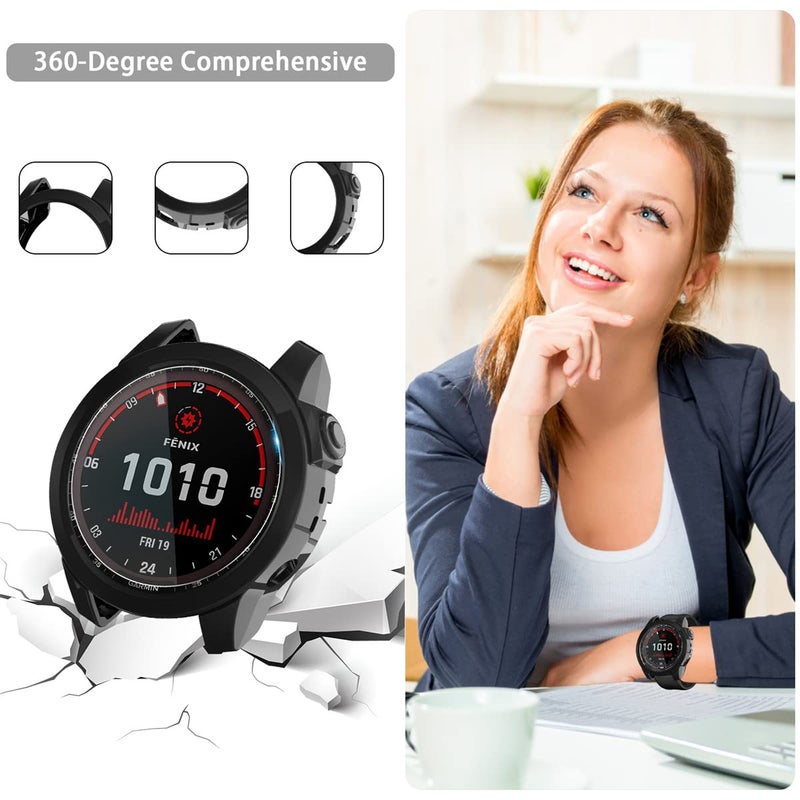 Suoman 4-Pack for Garmin Fenix 7X 51mm Case, [Scratch Resistant] 9H Tempered Glass Screen Protector+ All-Round Tup Protective Cover Bumper -Black ï»¿ - Image 5
