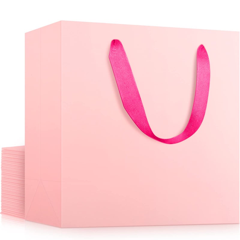 EUSOAR Paper Bags with Handles for Gifts 125x45x11 inches 20pcs Handled Paper Bag Pink Sturdy Kraft Gift Package Craft Welcome Party Present Bags