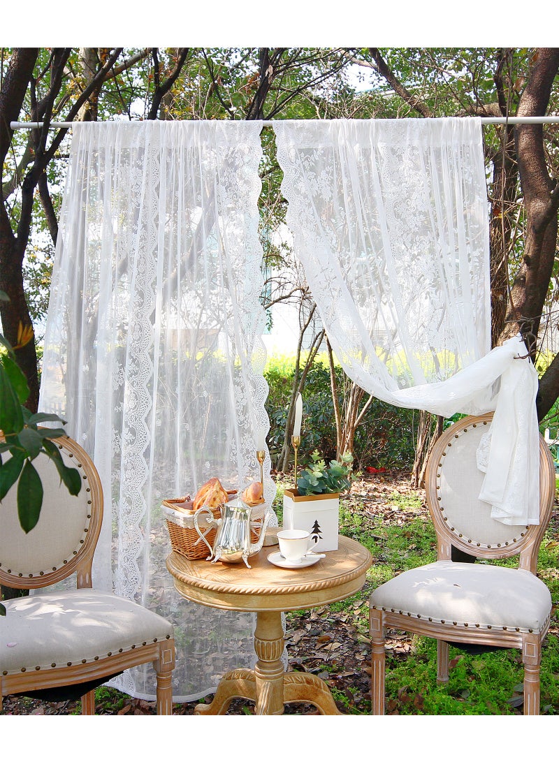 2 لوحة الستائر الدانتل الأبيض شير الأميرة Tulle الستائر ، نصف شير Voile الستائر الريف بيت ستائر الغاز ، التنفس جاكارد نسيج نوافذ الستائر الأبيض لغرفة المعيشة غرفة النوم ديكور - Image 1