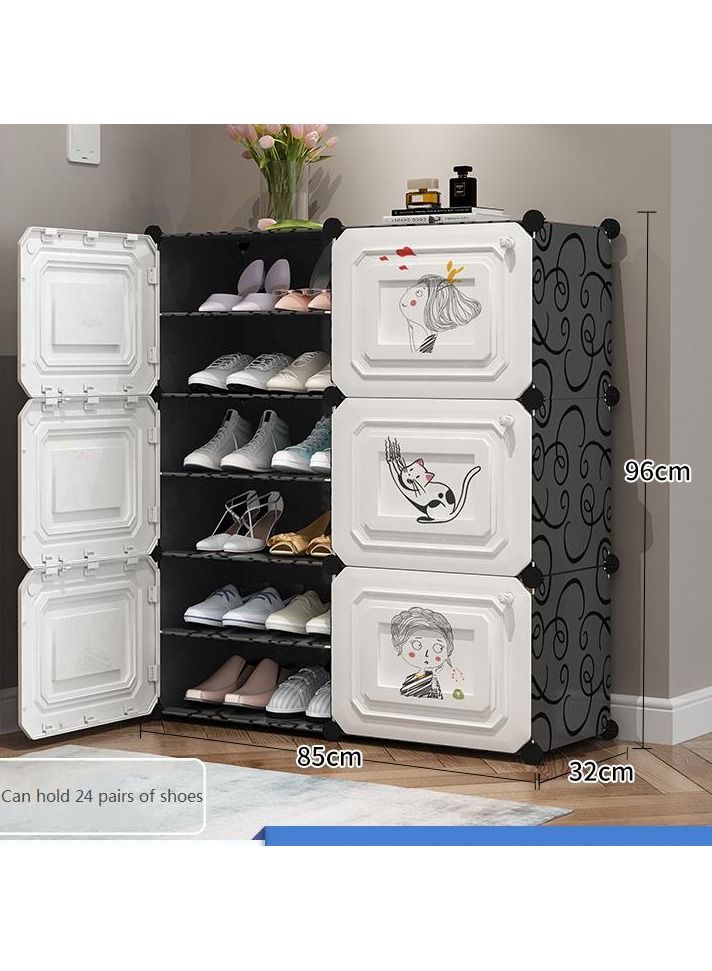 Cool Baby COOLBABY Household Shoe Cabinet,24 Pairs Portable Shoe Rack Organizer,Multilayer,Dust proof,Large Capacity,2 Rows 6 Layers 85 * 32 * 96CM Black - Image 2