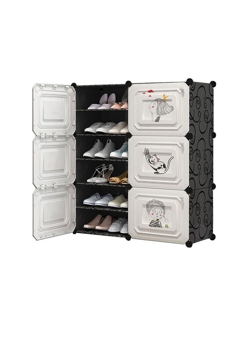 Cool Baby COOLBABY Household Shoe Cabinet,24 Pairs Portable Shoe Rack Organizer,Multilayer,Dust proof,Large Capacity,2 Rows 6 Layers 85 * 32 * 96CM Black - Image 1