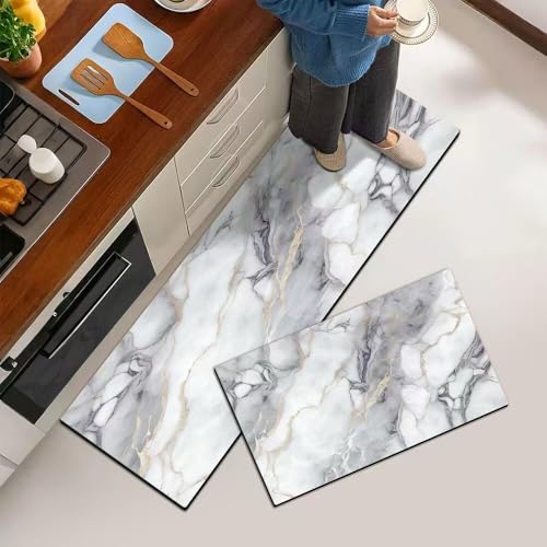DHRUVINE 2-Piece Non-Slip Cushioned Kitchen Mats – Waterproof Standing Rugs for Floor, Sink, Home Office, Laundry (Comfort Anti-Fatigue Mat Set) - Image 1