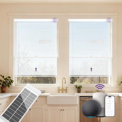 Hapadif Motorized Blinds with Remote Control Blackout Smart Blind for Windows Horizontal Window Electric Blinds CordlessSolar Powered Custom Automatic Blind Silver 23 Wx64 H