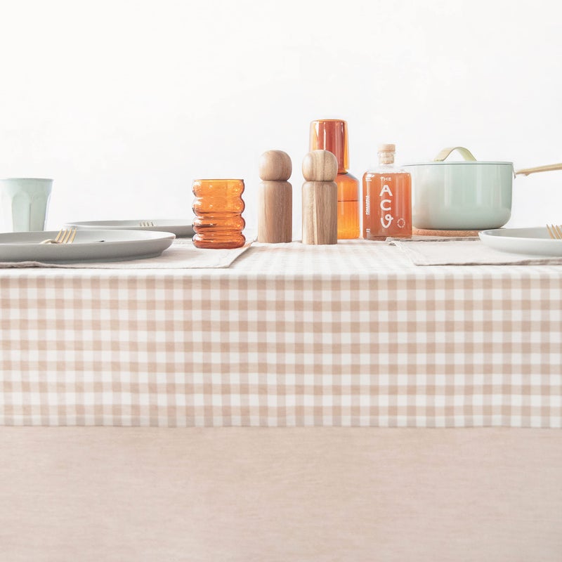 MONDAY MOOSE Gingham Checkered Farmhouse Rustic Picnic Style Decoration Rectangle Natural Stonewashed Cotton Tablecloth for Kitchen, Dining Room, Restaurant (55x70 inch, Beige) - Image 2