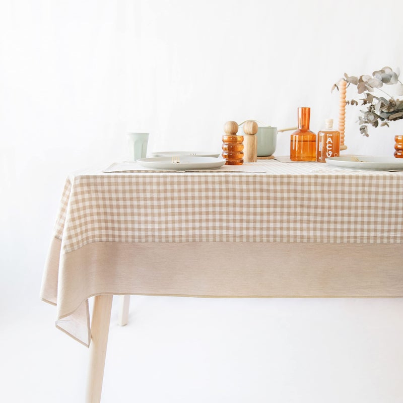 MONDAY MOOSE Gingham Checkered Farmhouse Rustic Picnic Style Decoration Rectangle Natural Stonewashed Cotton Tablecloth for Kitchen, Dining Room, Restaurant (55x70 inch, Beige) - Image 5