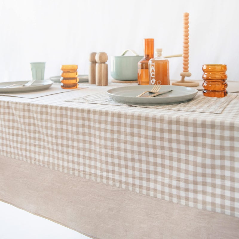 MONDAY MOOSE Gingham Checkered Farmhouse Rustic Picnic Style Decoration Rectangle Natural Stonewashed Cotton Tablecloth for Kitchen, Dining Room, Restaurant (55x70 inch, Beige) - Image 4