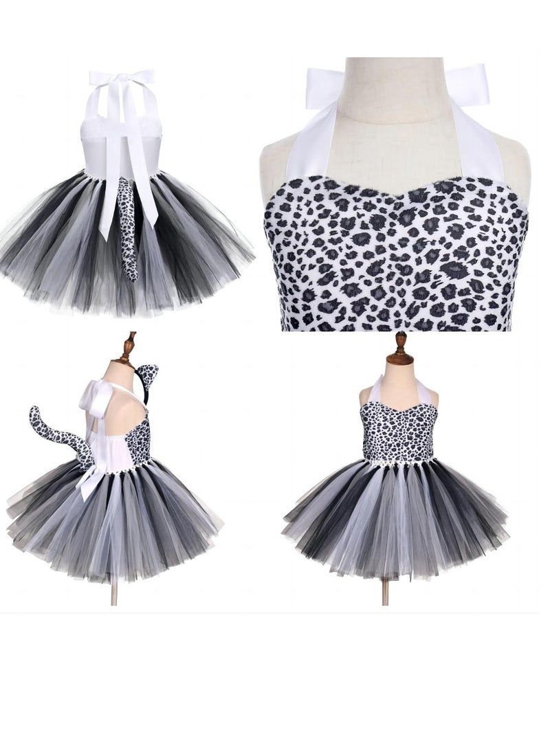 Zikra طقم زي الفهد 3 قطع للبنات بموضوع الغابة تنورة توتو رباط رأس ذيل ملابس تنكرية لحفلة عيد الميلاد - Image 2