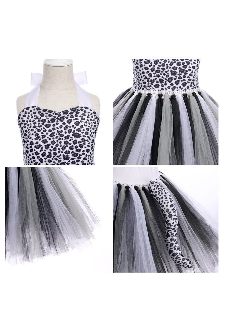 Zikra طقم زي الفهد 3 قطع للبنات بموضوع الغابة تنورة توتو رباط رأس ذيل ملابس تنكرية لحفلة عيد الميلاد - Image 5