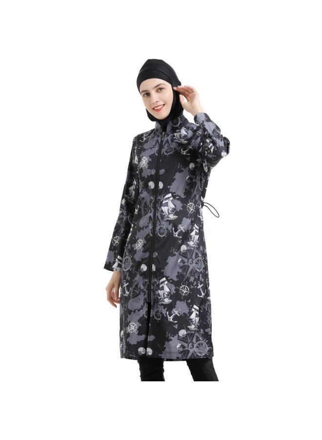 جوي شيك بركيني طويل للمرأة المسلمة - ملابس سباحة محفزة تغطية كاملة، أكمام طويلة مُزْجَجَة خصر للخصر محمية من الأشعة فوق البنفسجية - Image 2