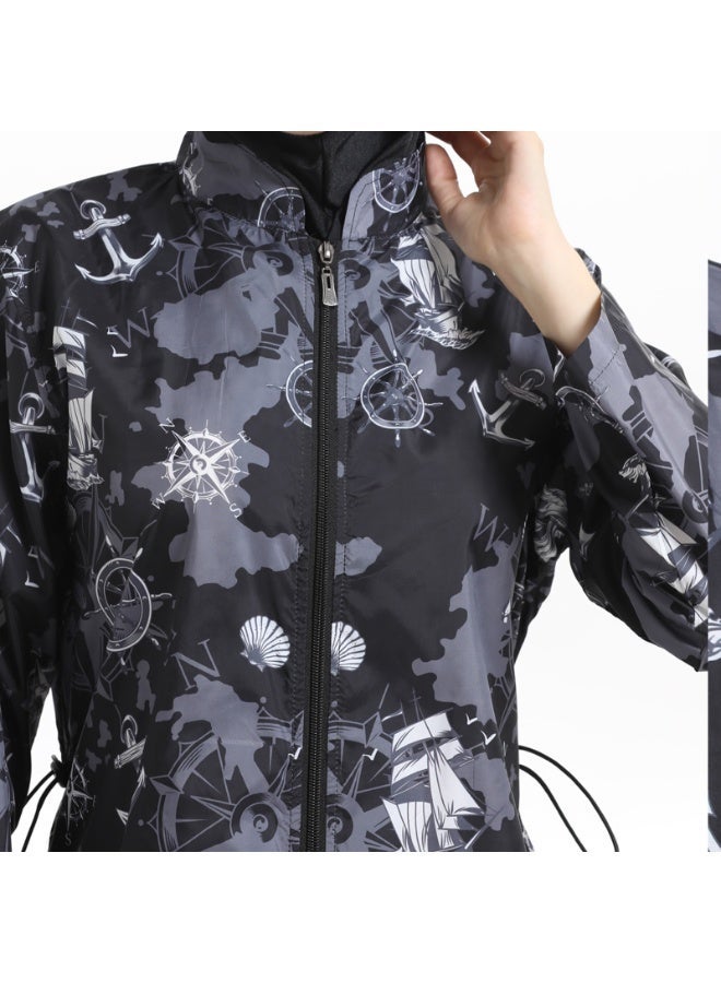 جوي شيك بركيني طويل للمرأة المسلمة - ملابس سباحة محفزة تغطية كاملة، أكمام طويلة مُزْجَجَة خصر للخصر محمية من الأشعة فوق البنفسجية - Image 4