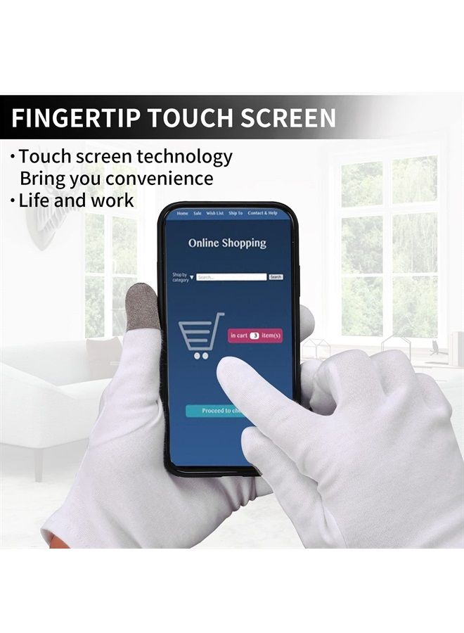 Sibba 2 Pairs Touch Screen Moisturizing Gloves White Cotton Moisturizing Gloves Overnight Bedtime Heal Eczema Sleeping Lotion Hand Spa Treatment Gloves Repair Rough Cracked Dry Chapped Hands Skin