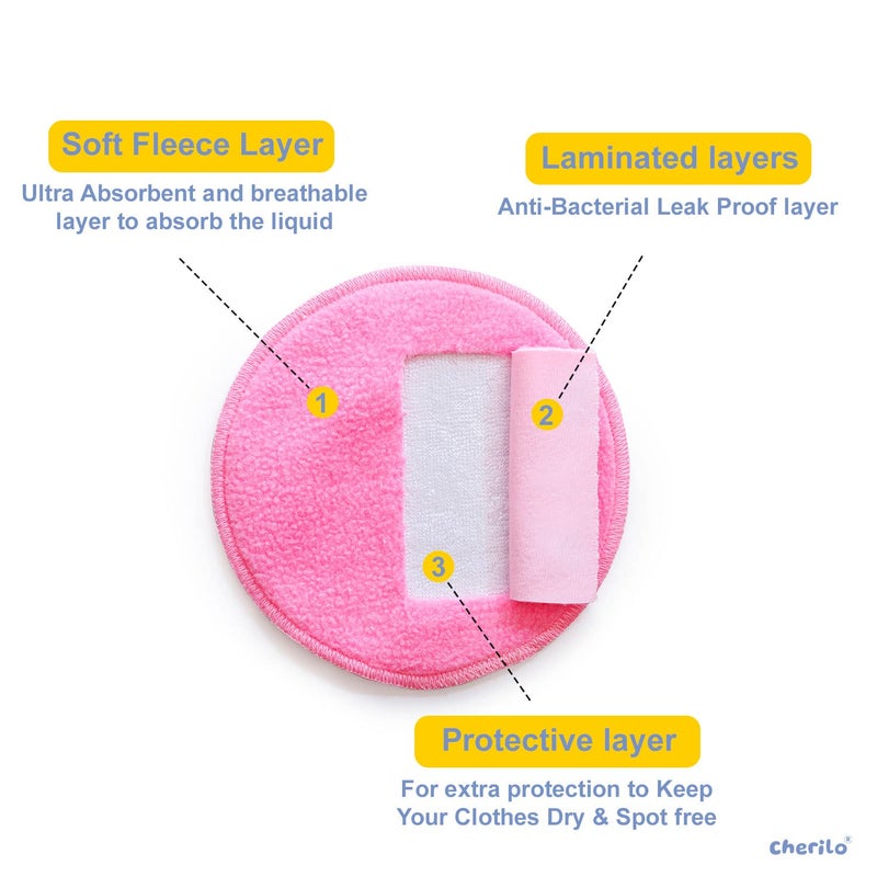 Cherilo Washable Breast Pads for Feeding Mothers, High Absorbent Nursing Pads for Breastfeeding, Skin Friendly Nipple Pads for Women, Maternity Feeding Pads for Mothers with 3 Layer Overnight Protection, Reusable, Pink, 6 Pcs - Image 3