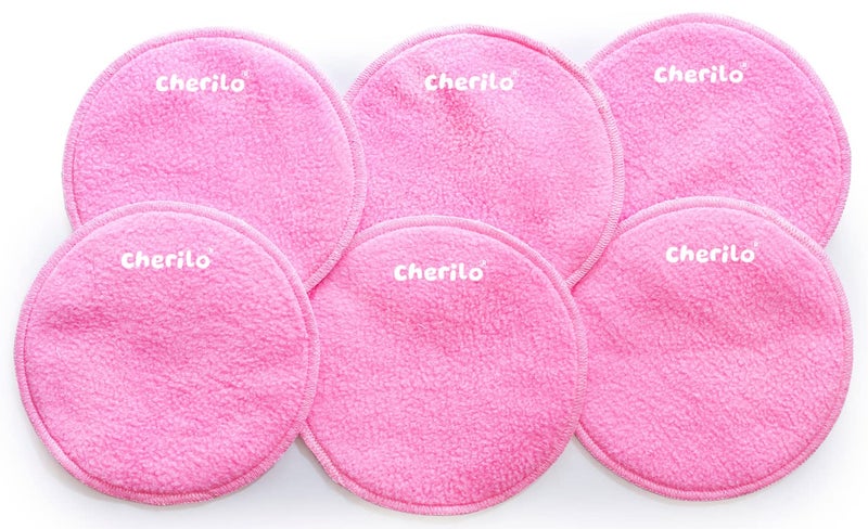 Cherilo Washable Breast Pads for Feeding Mothers, High Absorbent Nursing Pads for Breastfeeding, Skin Friendly Nipple Pads for Women, Maternity Feeding Pads for Mothers with 3 Layer Overnight Protection, Reusable, Pink, 6 Pcs - Image 1