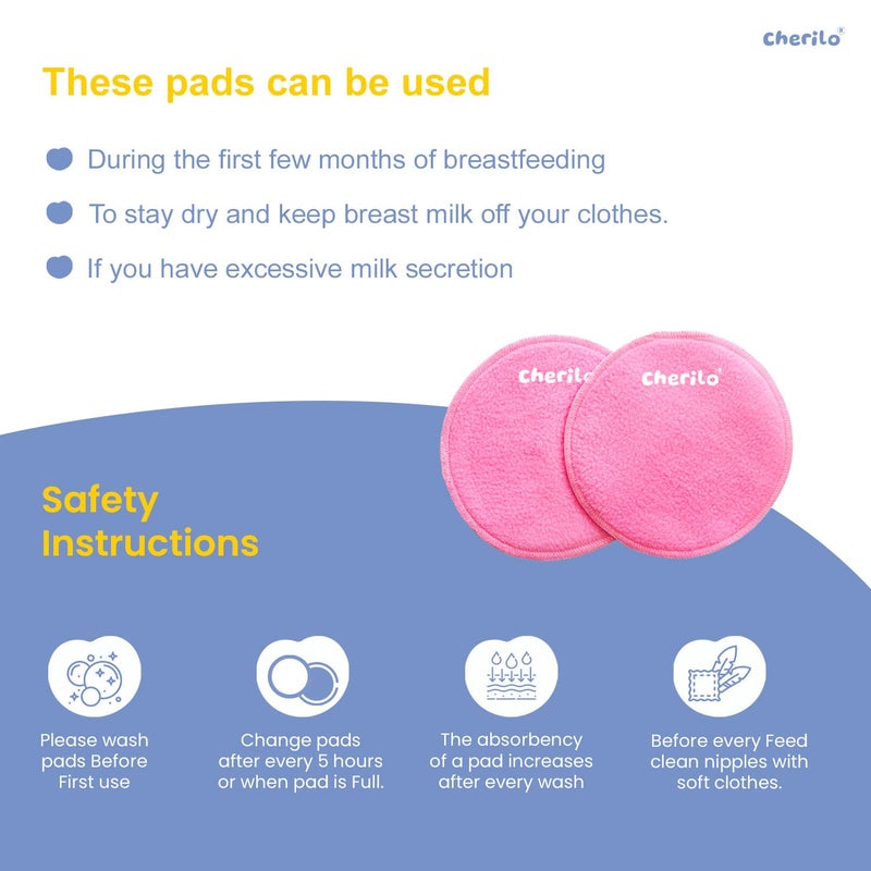Cherilo Washable Breast Pads for Feeding Mothers, High Absorbent Nursing Pads for Breastfeeding, Skin Friendly Nipple Pads for Women, Maternity Feeding Pads for Mothers with 3 Layer Overnight Protection, Reusable, Pink, 6 Pcs - Image 5
