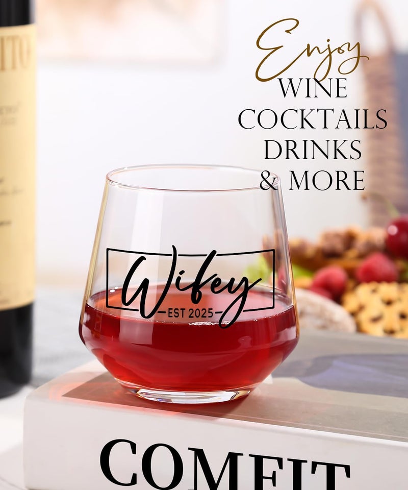 COMFIT Christmas Gifts for Couples 2025,Wedding Gift, Wifey and Hubby Glasses Set,Bridal Shower Gifts for Bride and Groom, Newly-Married Anniversary for Him and Her，Mr and Mrs Gift，His and Hers Glass - Image 4