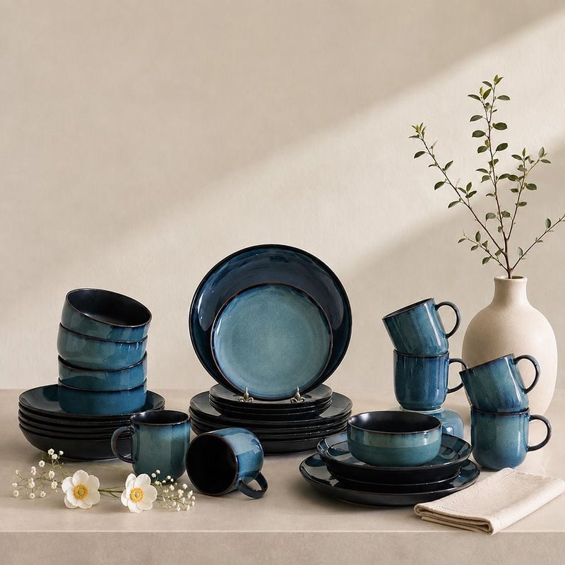 DANUBE HOME Bahri 30-Piece Stoneware Dinner Set - Blue - Serves 6 - Image 1