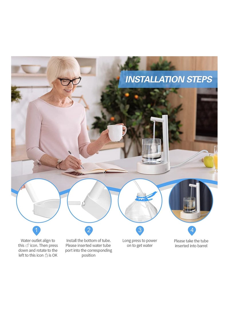 V2COM - Desktop Water Bottle Dispenser, V2COM Portable Electric Water Bottle Pump, USB Charging Automatic Drinking Water Dispenser Water Jug Pump for Home, Office, Outdoor, White - Image 1
