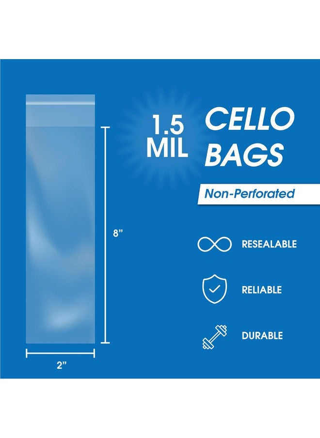 Spartan Industrial 2" X 8" (1000 Count) Crystal Clear Resealable Cello Poly Bags For Jewelry Treats Party Favors Self Seal & Reinforced  - Image 2