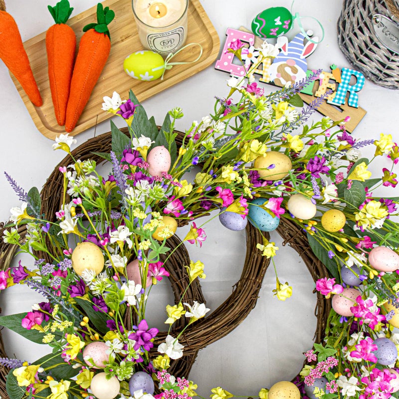 LLZLL 22 inch Easter Wreaths for Front Door Artificial Easter Wreath with 5 Colors Egg for Spring Holiday Indoor Outdoor Porch Wall Window Decor - Image 5